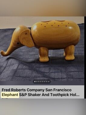 Fred Roberts Wooden Elephant Salt & Pepper and Toothpick Holder - Light Wood